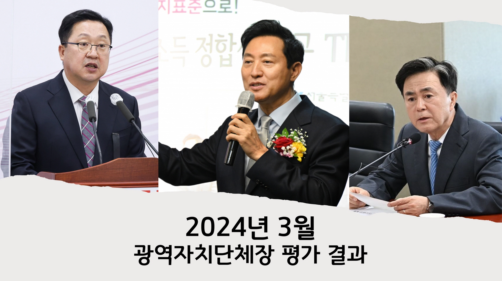 리얼미터 2024년 3월 광역자치단체 평가] 전국 17개 광역단체장 정당지표 상대지수 TOP3 서울 오세훈, 대전 이장우, 충남 김태흠  順 - 리얼미터 - Realmeter